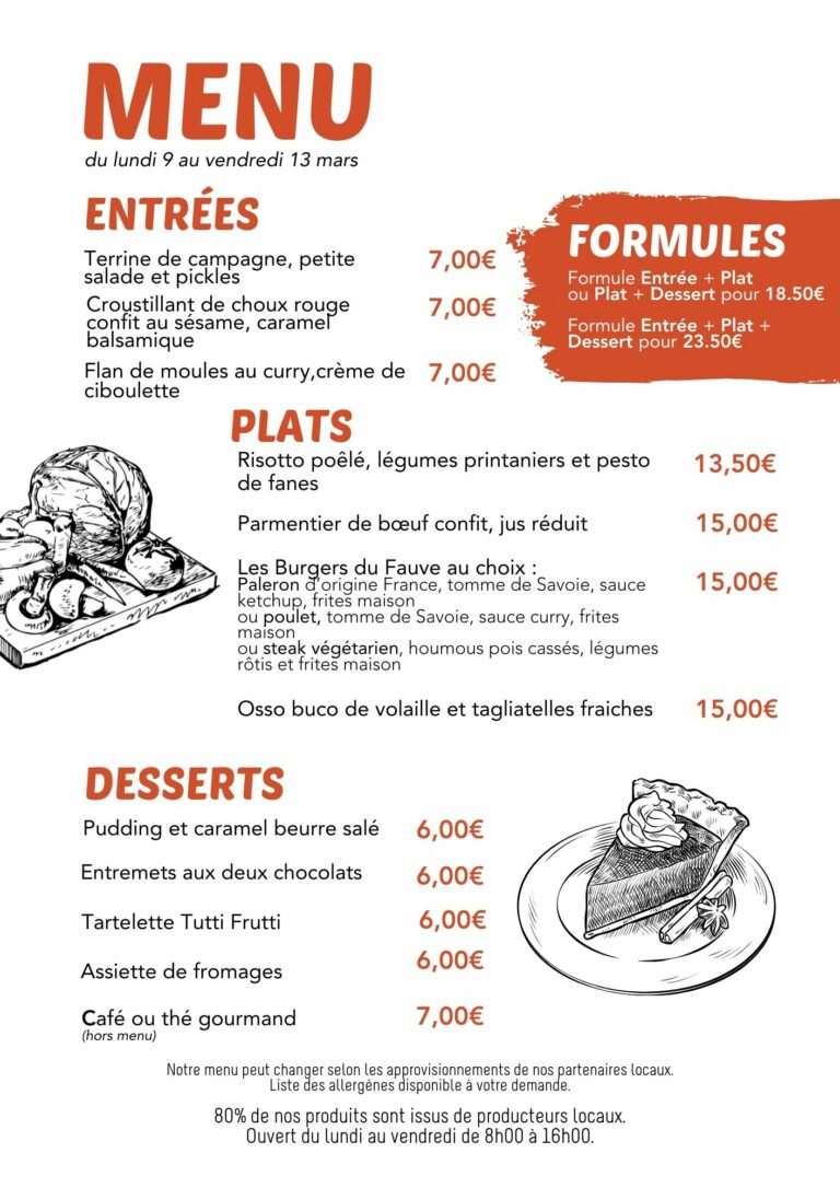 Menu du 9 au 13 mars du restaurant Fauve Norroy