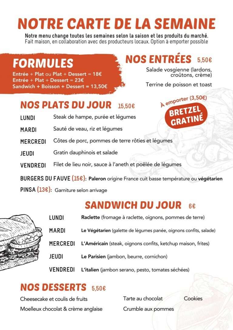 Menu du 9 au 13 mars du restaurant P'tit Fauve Nancy