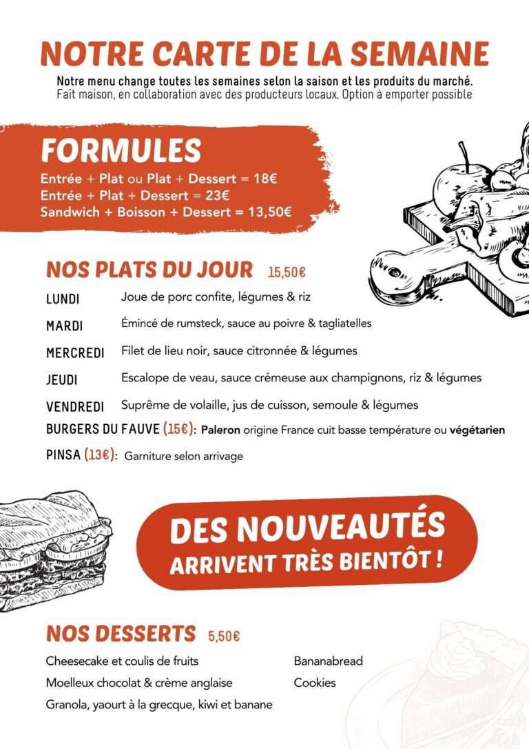 Carte du lundi 20 au vendredi 24 avril P'tit Fauve Nancy