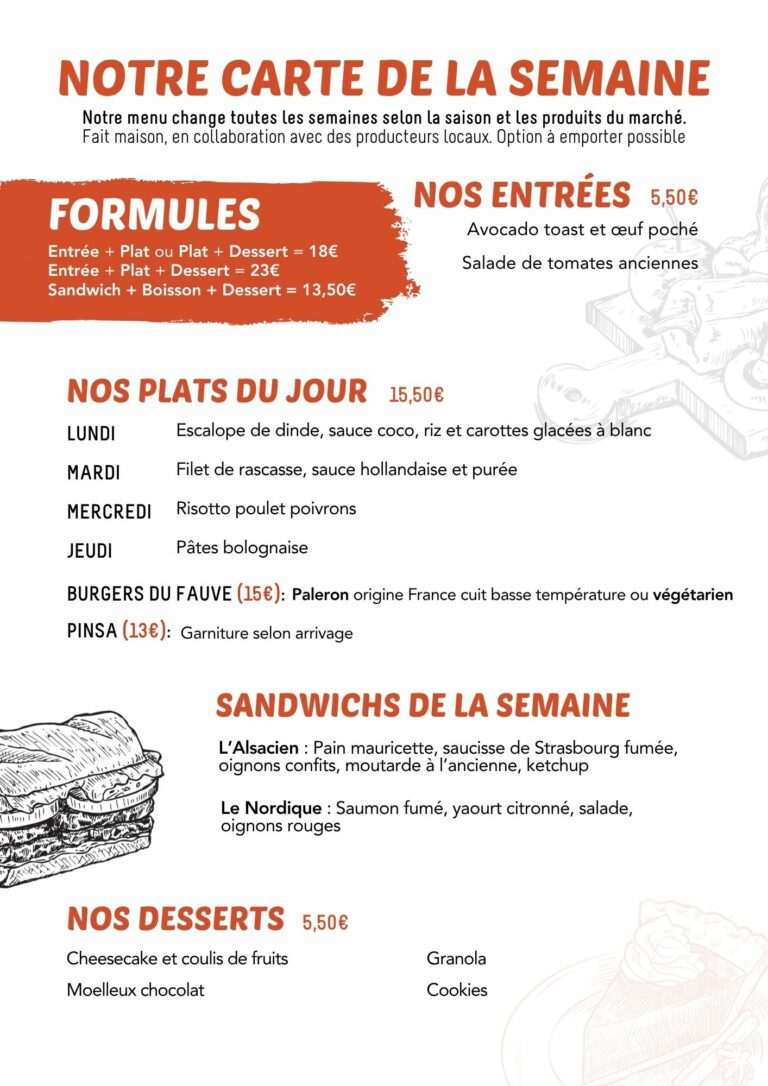 Menu du lundi 4 mai au restaurant P'tit Fauve Nancy