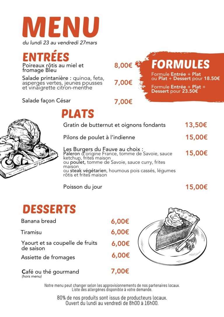 Menu du restaurant Fauve Norroy du 23 au 27 mars