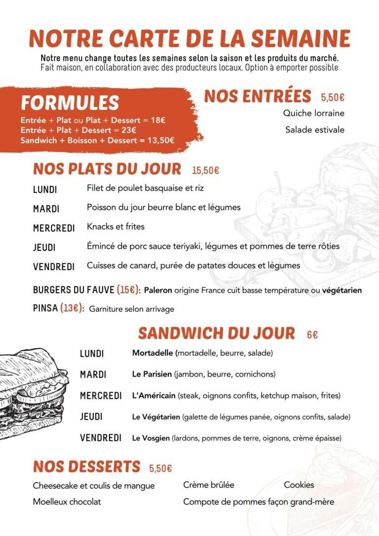 Carte du P'tit Fauve Nancy du lundi 23 au vendredi 27 mars