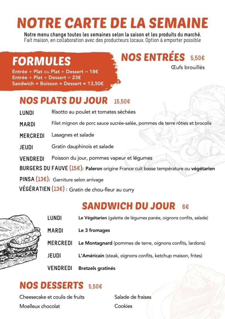 Carte de la semaine du 13 au 17 avril du restaurant P'tit Fauve Nancy