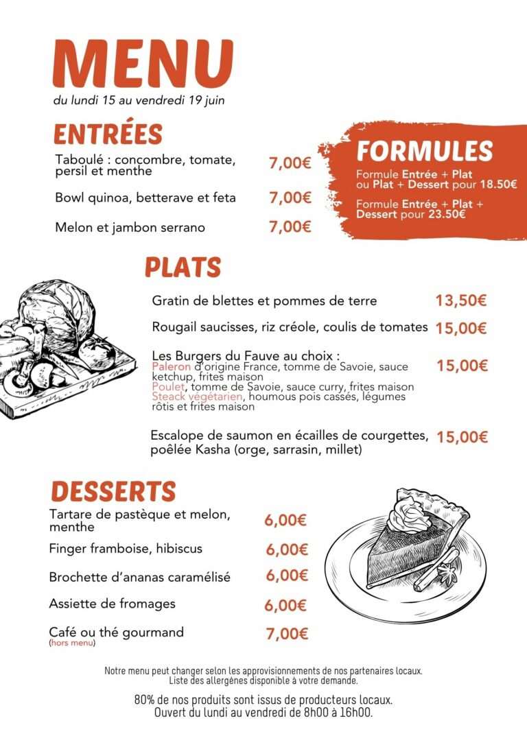 Menu du 15 au 19 juin 2026 au restaurant Fauve Norroy
