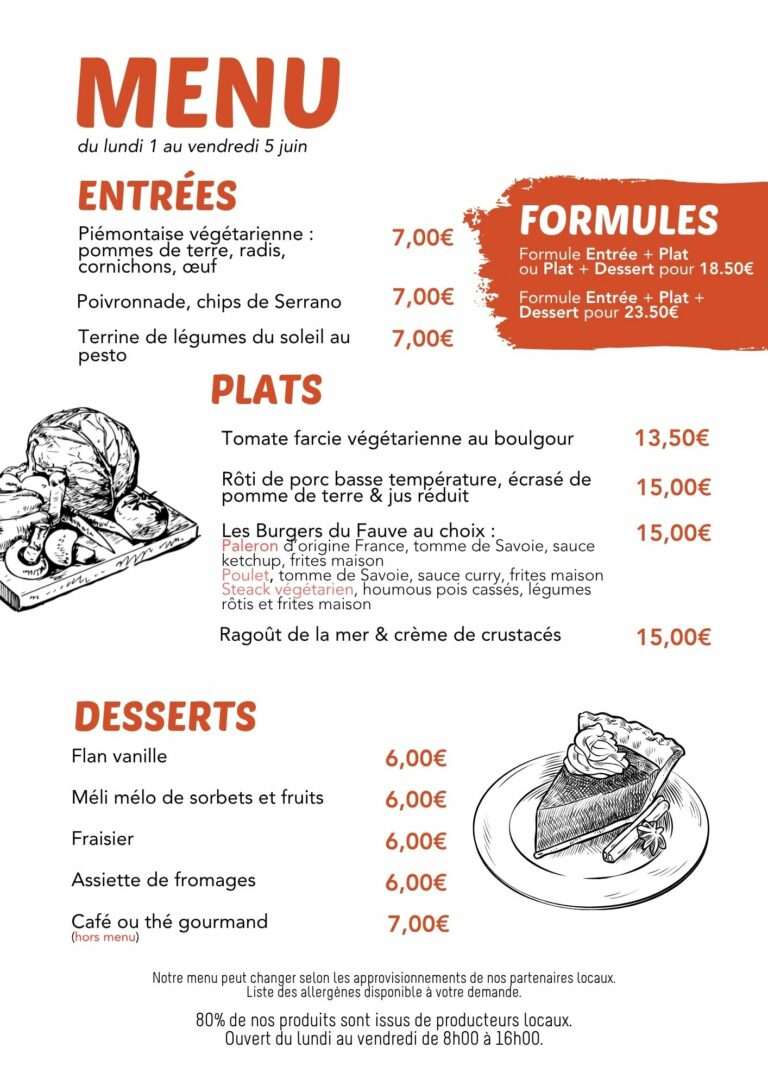 Menu du restaurant Fauve Norroy du 1ᵉʳ au 5 juin 2026